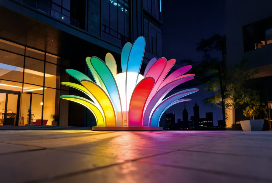 虹羽绽光・渐变彩羽造型户外灯光装置